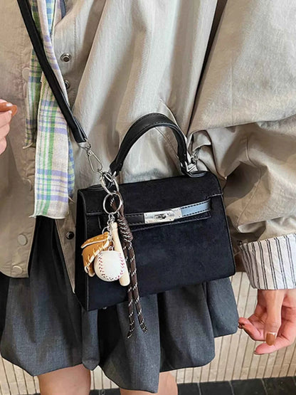 Sarah Express Women's Mini Crossbody Bag with Baseball Charm - Suede Shoulder Bag