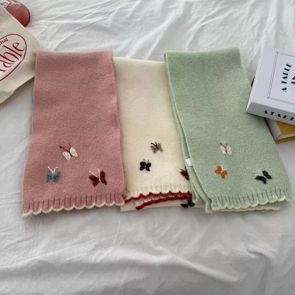 Sarah Express Women's Butterfly Embroidered Knitted Scarf - Soft Polyester Winter Wrap