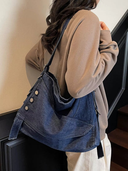 Sarah Express Women's Casual Denim Crossbody Bag with Button Detail