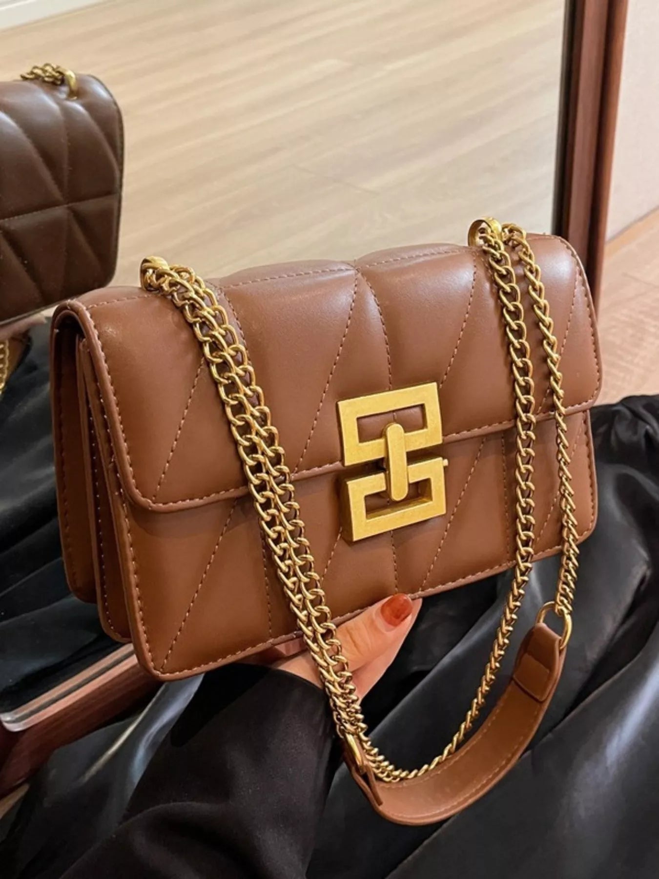 Sarah Express Women's Quilted Flap Chain Crossbody Bag Small PU Leather Shoulder Purse