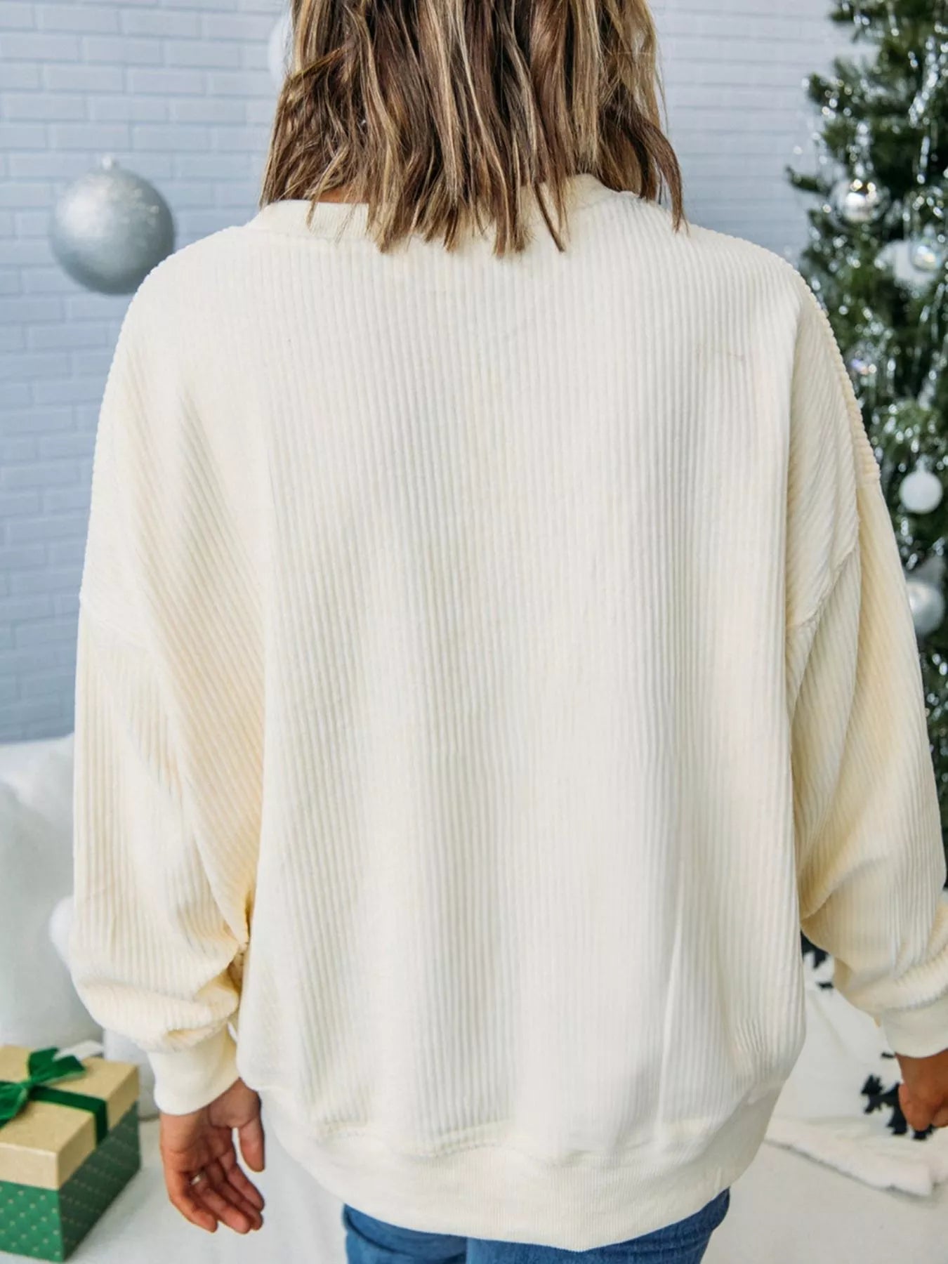 Sarah Express Women's Merry Little Thing Corded Letter Graphic Ribbed Sweatshirt