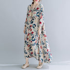Sarah Express Women's Plus Size Cotton Linen Print Dress Loose Oversized Short Sleeve Maxi