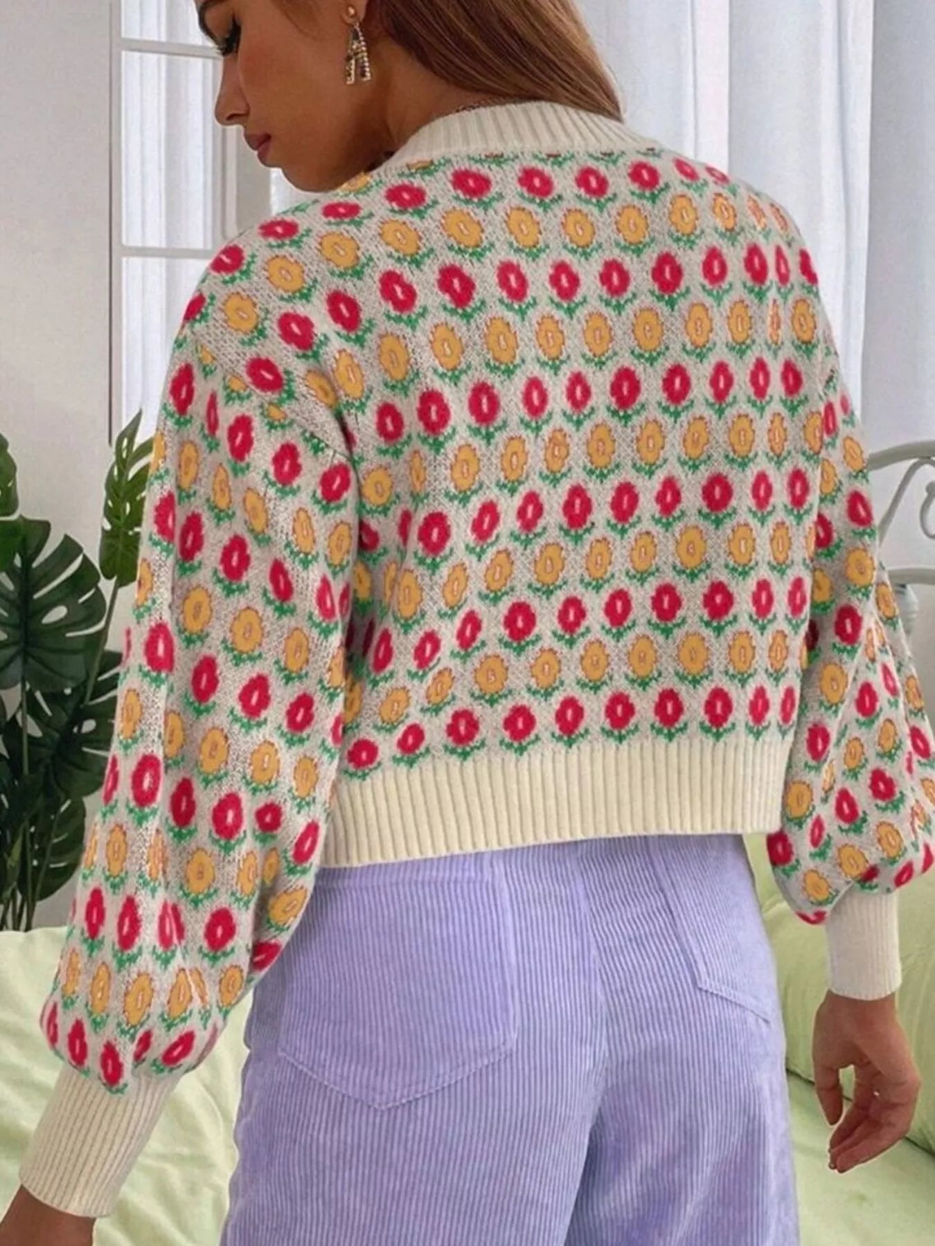 Sarah Express Women's Floral Button Up Long Sleeve Cardigan