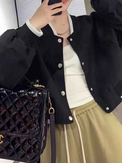 Sarah Express Women's Snap Button Cropped Jacket - Casual Lightweight Outerwear