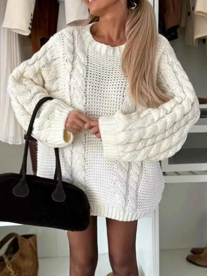 Sarah Express Women's Cable Knit Oversized Sweater Round Neck Long Sleeve Pullover