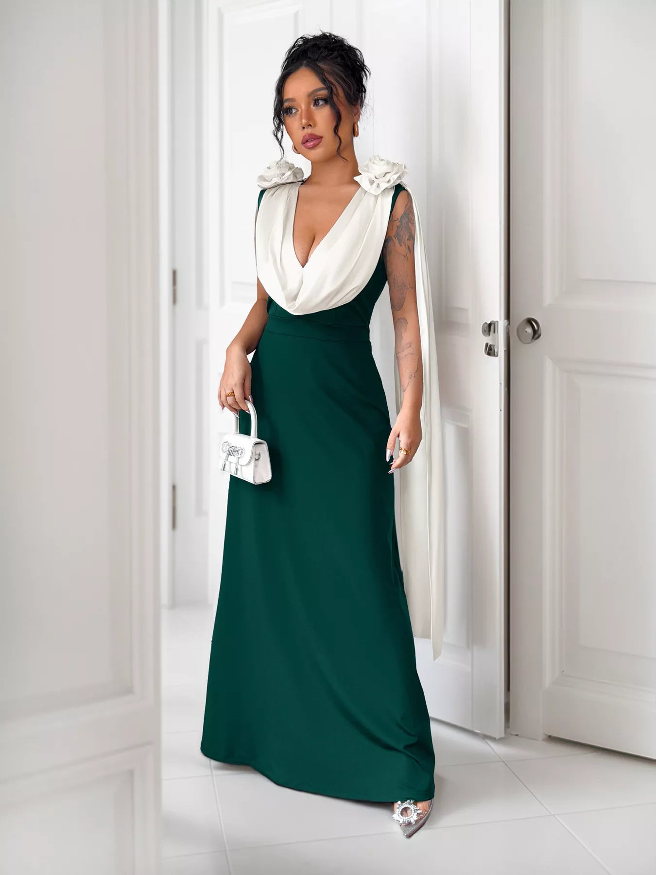 Sarah Express Women's Floral Applique Two Tone Maxi Dress