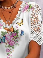 Sarah Express Women's Lace Sleeve V-Neck T-Shirt Plus Size