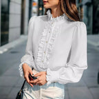 Sarah Express Women's Ruffled Cardigan Shirt Long Sleeve Button Front