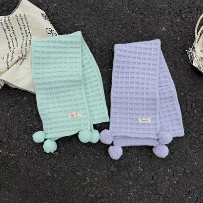 Sarah Express Women's Waffle Knit Pom-Pom Scarf - Cozy Winter Accessory