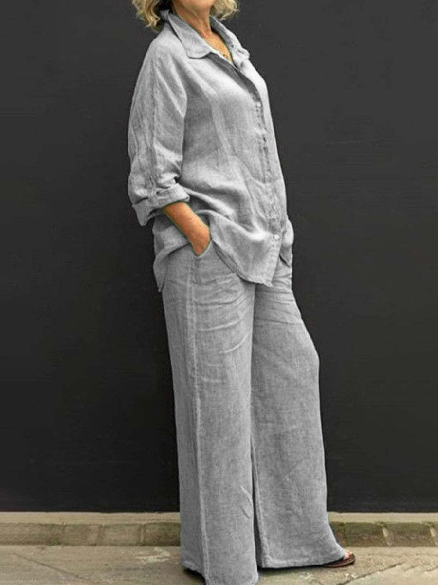 Sarah Express Casual Urban Shirt and Pants Set Long Sleeve Two Piece Matching Outfit
