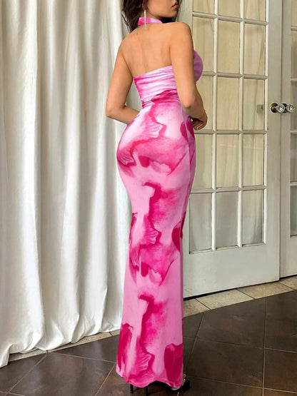 Sarah Express Women's Tie-Dye Halter Top and Mermaid Skirt Set