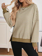 Sarah Express Women's Exposed Seam Striped Contrast Sweatshirt