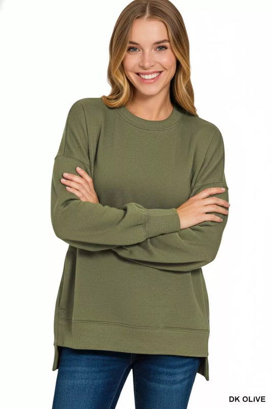 Sarah Express Women's Fleece Hi-Low Boyfriend Sweatshirt with Pockets DK OLIVE