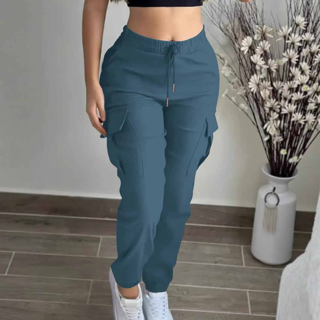 Sarah Express Women's Cargo Pants Drawstring Elastic Waist Trousers Leisure Style