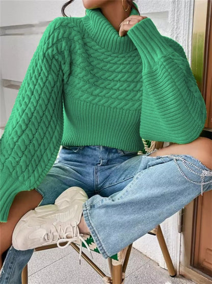Sarah Express Women's Cable Knit Turtleneck Sweater - Long Sleeve Plus Size Green