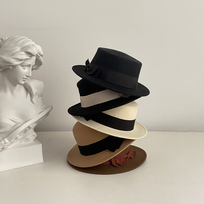 Sarah Express Women's Retro Flat Brim Cap with Bow Accent Adjustable Hat