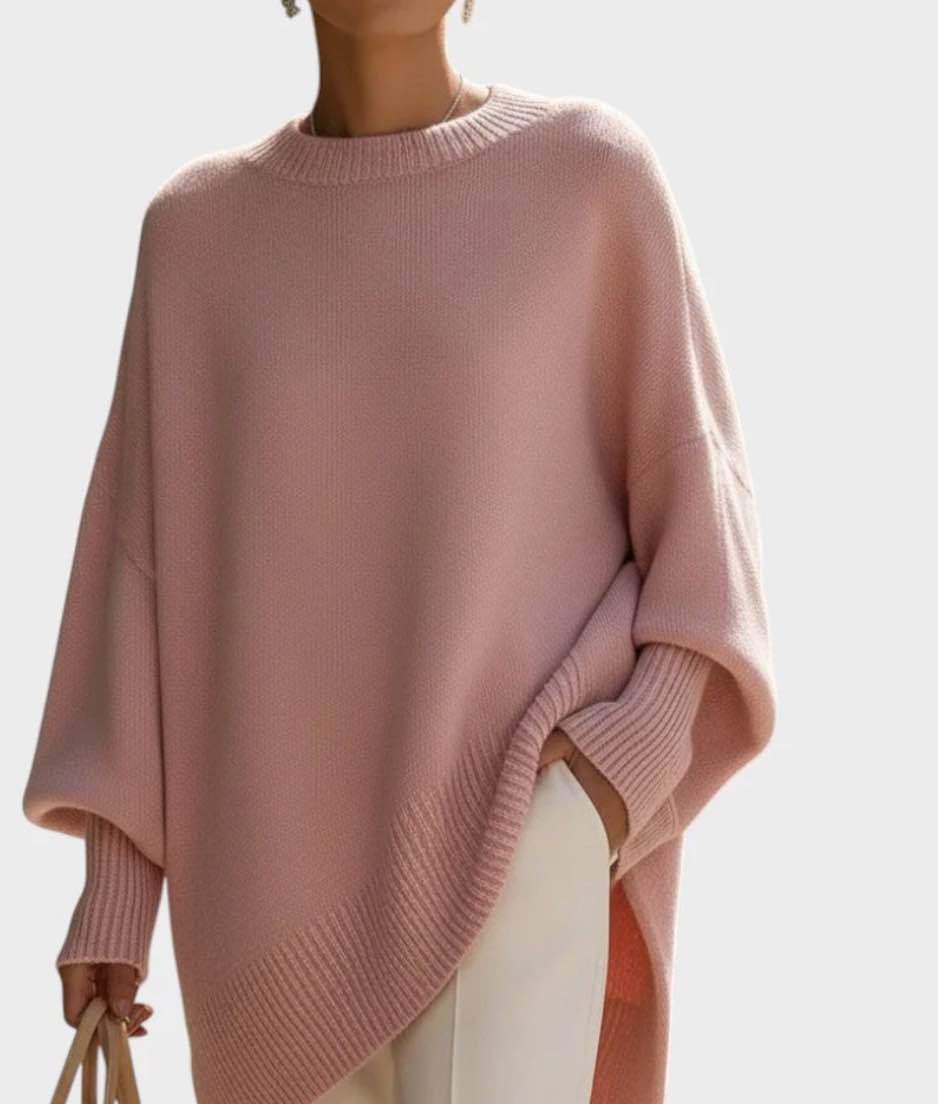 Sarah Express Women's Oversized Knit Sweater - Chunky Round Neck Pullover Pink