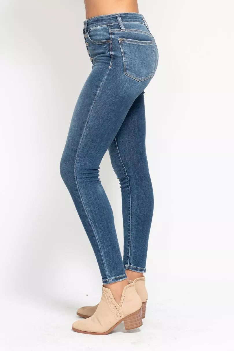 Sarah Express Women’s Plus Size High Rise Button Fly Skinny Jeans
