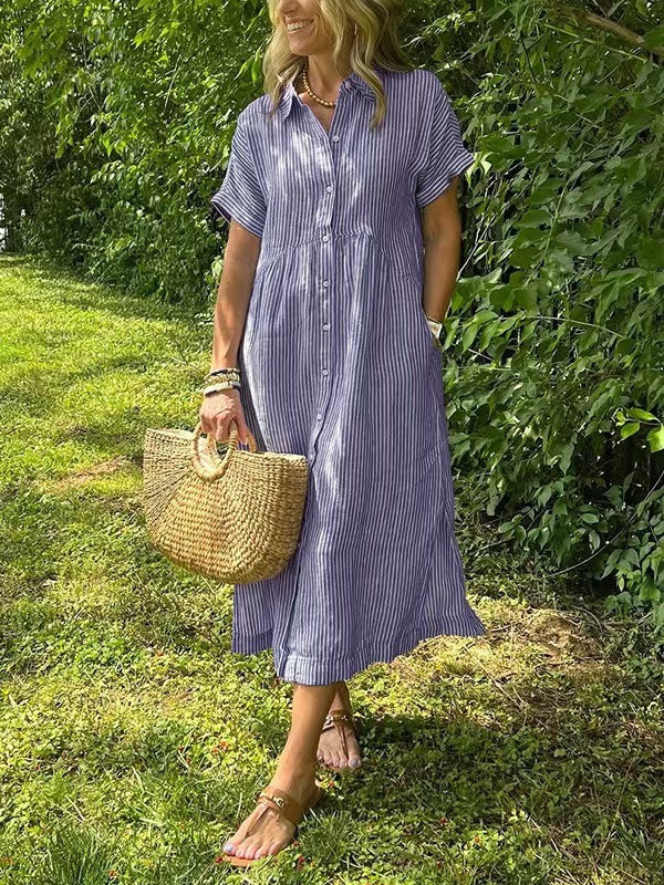 Sarah Express Women's Loose Striped Short Sleeve Casual Dress Plus Size
