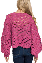 Oversized Cropped Crochet Knit Sweater