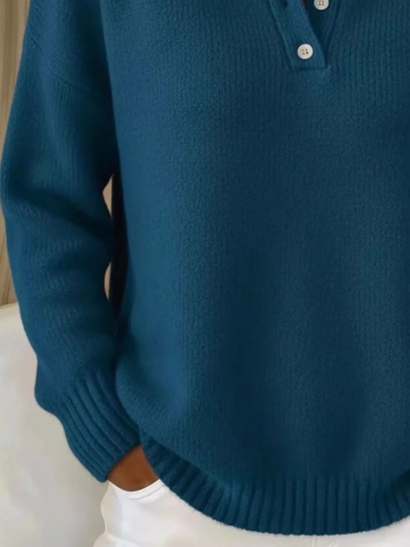 Sarah Express Women's Button Detail Drop Shoulder Sweater Plus Size