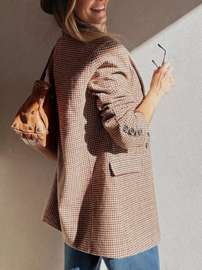 Sarah Express Women's Houndstooth Lapel Collar Blazer