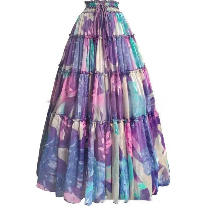 Sarah Express Women's Printed A-Line Midi Skirt Elastic Waist Retro Character Print