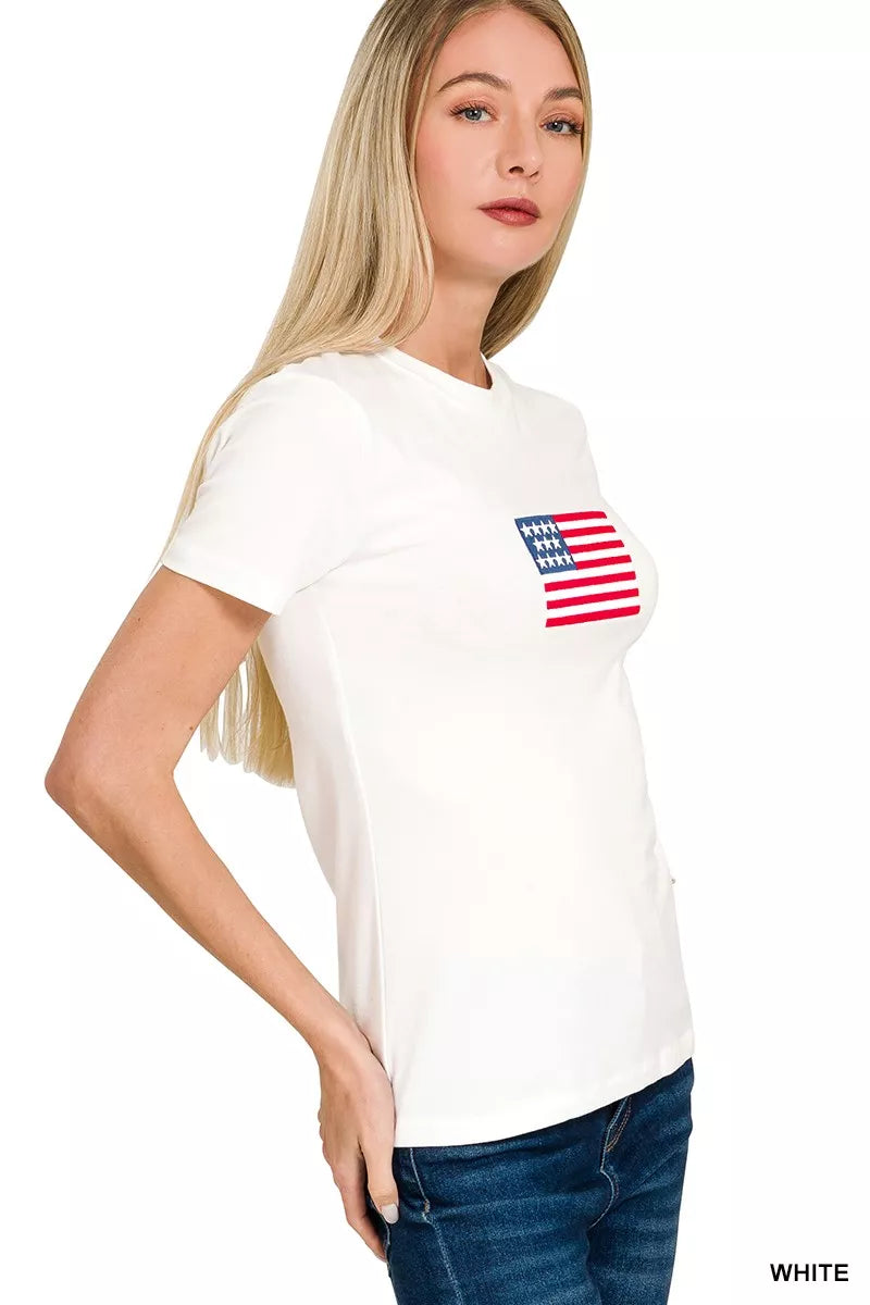 Sarah Express Women's American Flag Graphic Tee - Patriotic Cotton Blend T-Shirt