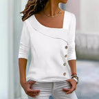 Sarah Express Women's Asymmetric Collar Buckle Detail Long Sleeve Top Pullover