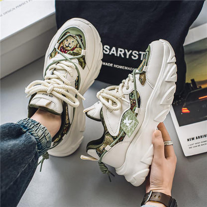 Sarah Express Mens Trendy Breathable Lightweight Chunky Sneakers Beige Green