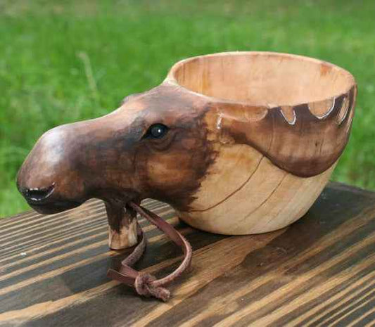 Sarah Express Handmade Scandinavian Kuksa Wooden Camping Mug - Hand Carved Nordic Cup for Camping Hiking