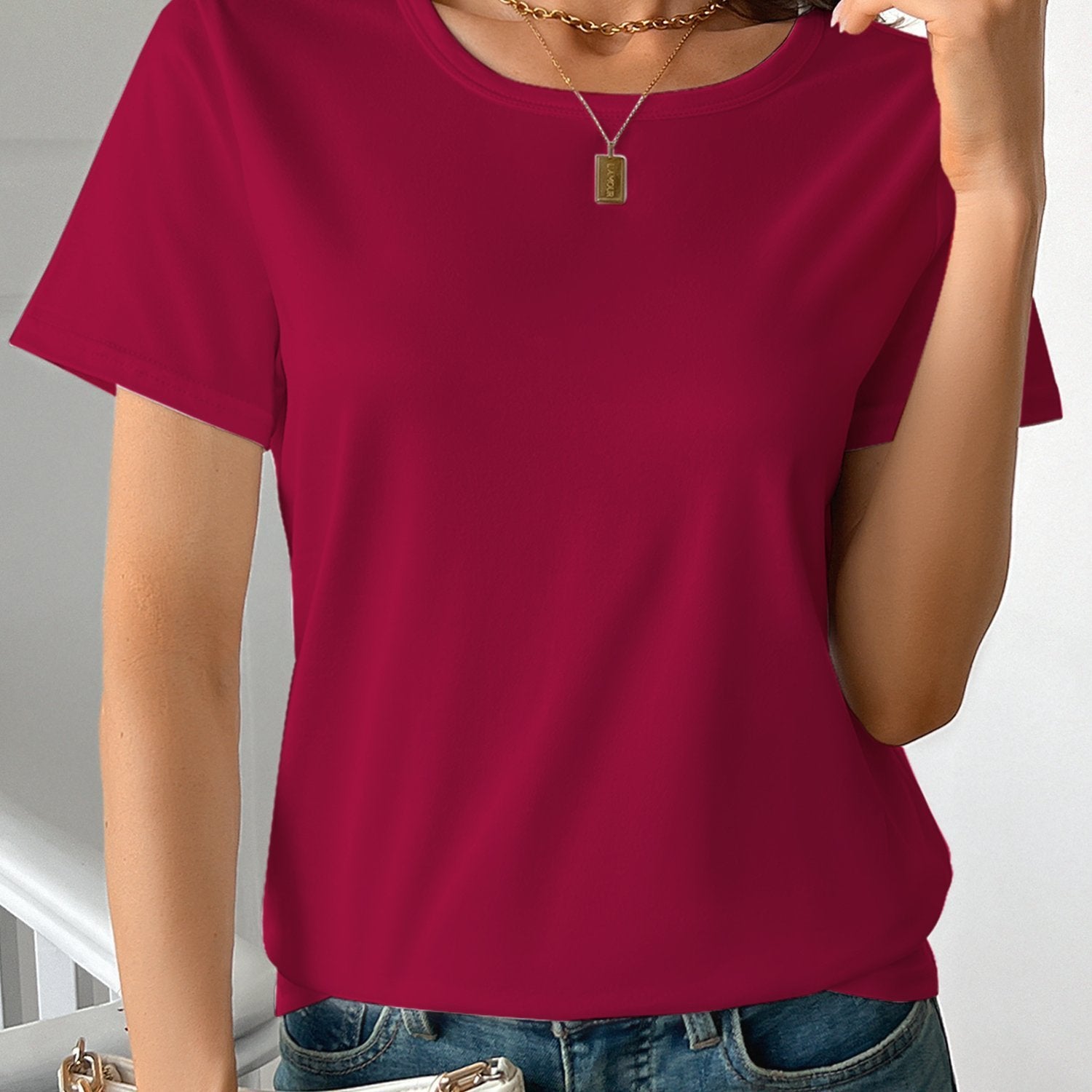 Sarah Express Women's Round Neck Short Sleeve Cotton T-Shirt 3D Print Casual