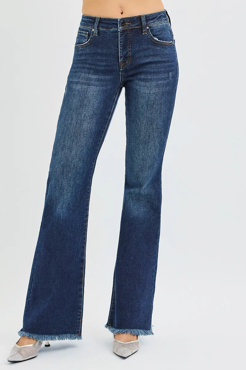 Sarah Express Women’s Plus Size Tummy Control Mid Rise Flare Jeans

