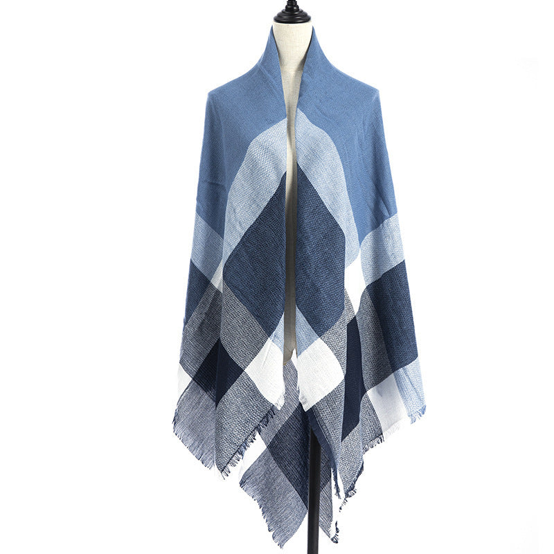 Sarah Express Women's Oversized Square Scarf Cashmere-like Double-Sided Shawl 140cm Woven Fall Winter Accessory