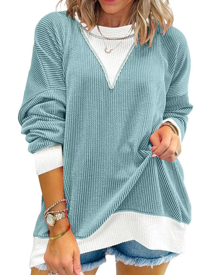 Sarah Express Women's Contrast Dropped Shoulder Sweatshirt Pastel Blue
