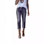 Women's High-Waist Stretch Denim Jeans - Slim Fit Cropped Pants