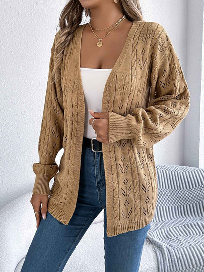Sarah Express Women's Hollow Out Cardigan Sweater - Long Sleeve Open Front Knit Coat