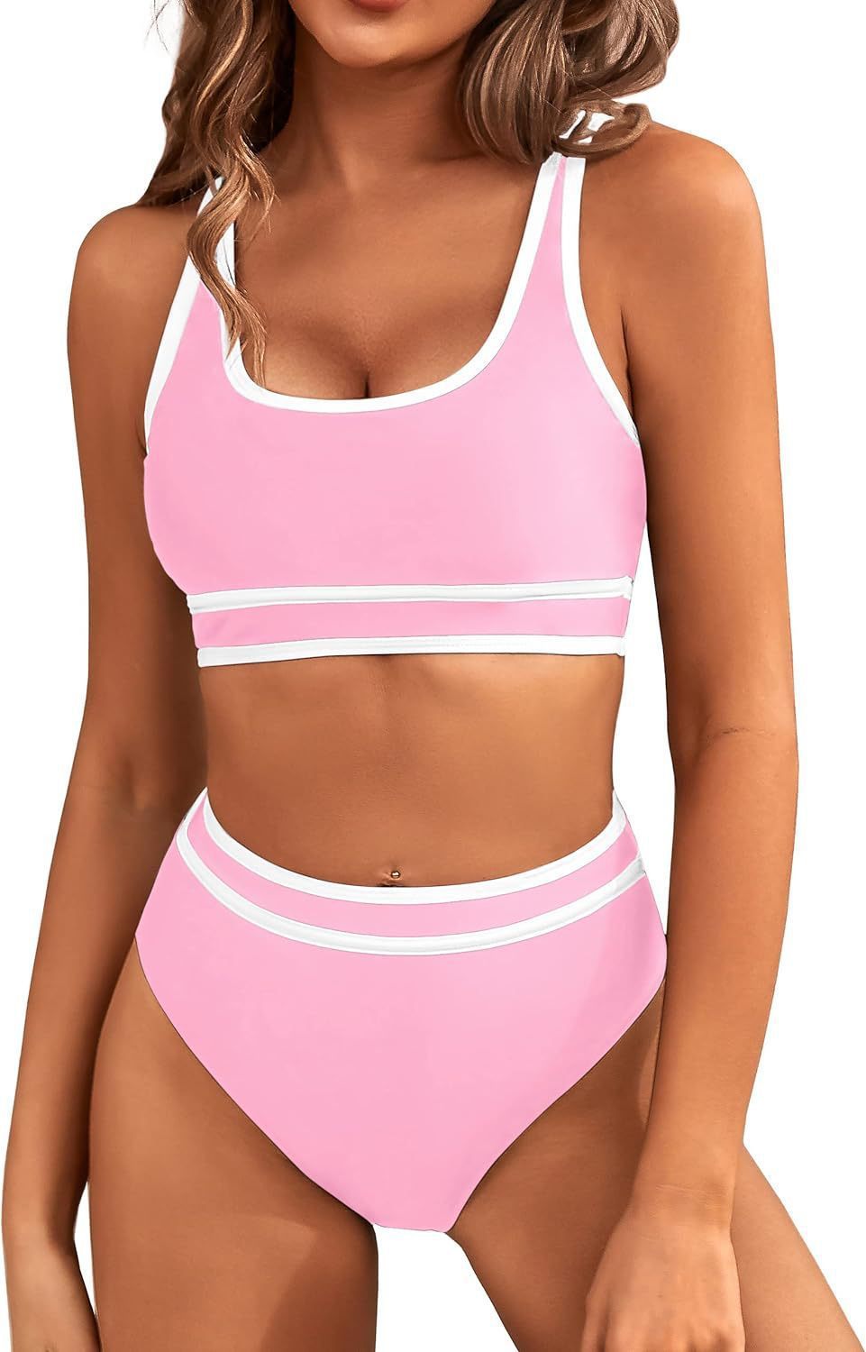 Sarah Express Women's Two-Piece Bikini Set - Tight-Fit Solid Color Swimsuit for Beach Swimming