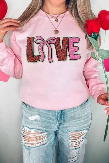 Sarah Express Bow Love Sequin Pattern Valentine Sweatshirt