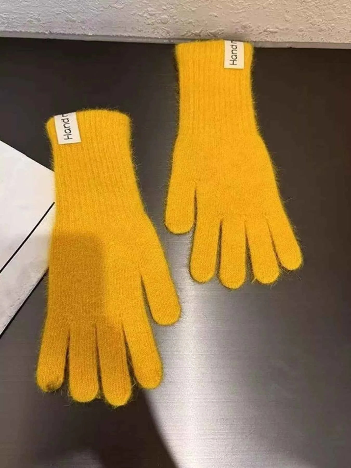 Sarah Express Women's Knitted Winter Gloves - Rabbit Fur Warm Gloves Gold ONESIZE