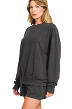 Sarah Express Women’s Slub Knit Lounge Set with Long Sleeve Top and Shorts