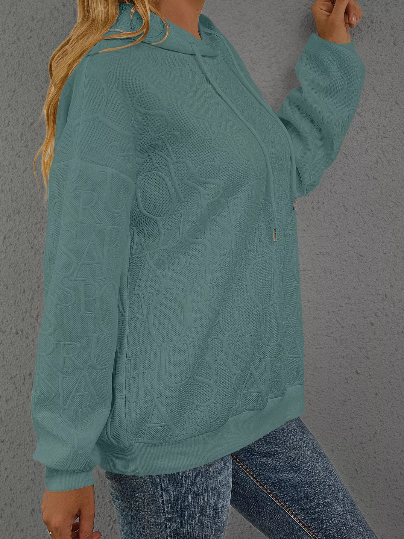 Sarah Express Women's Embossed Lettering Casual Hoodie Plus Size