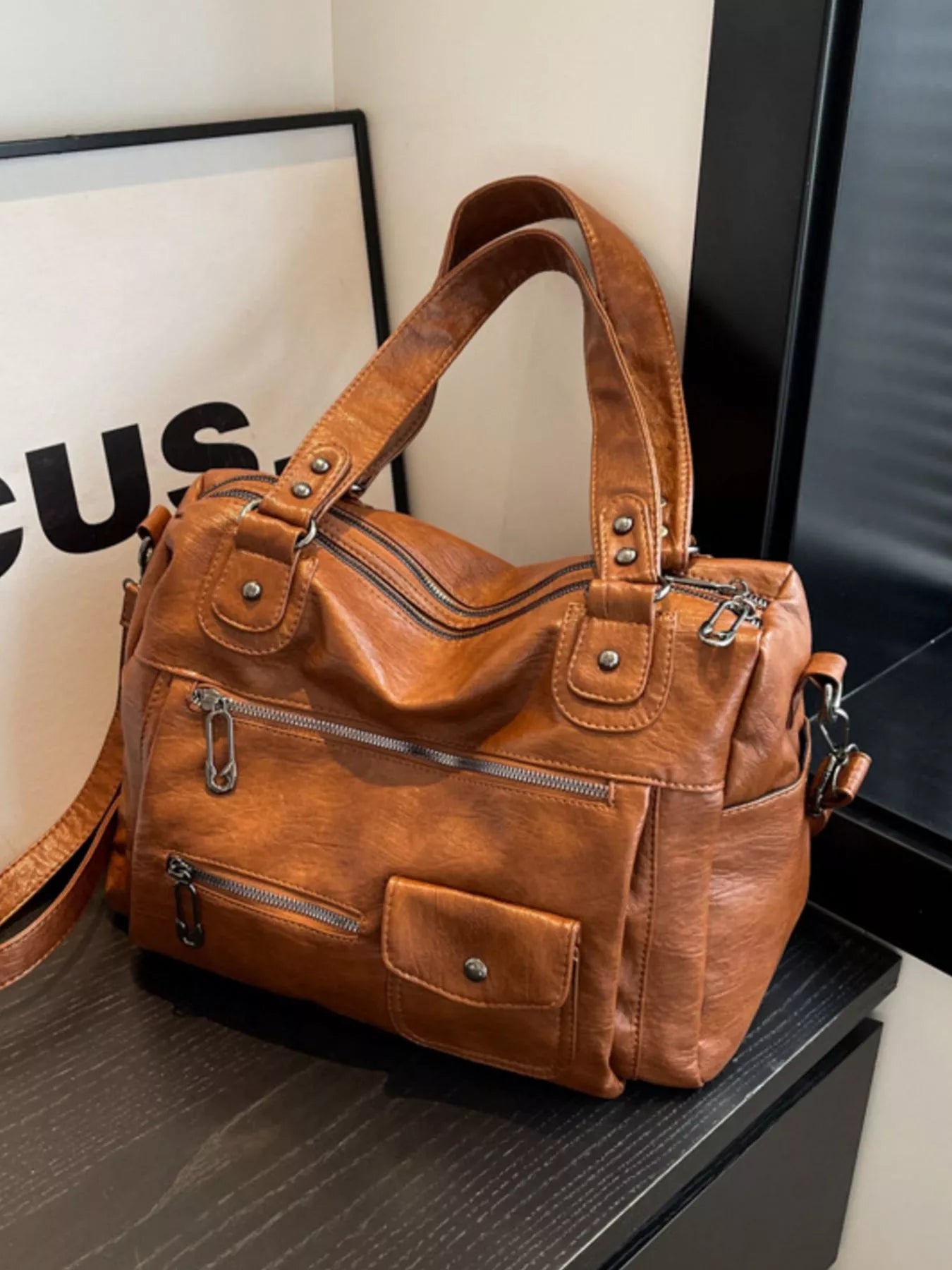 Sarah Express Women's Vintage Multi-Pocket Crossbody Bag - PU Leather Shoulder Bag