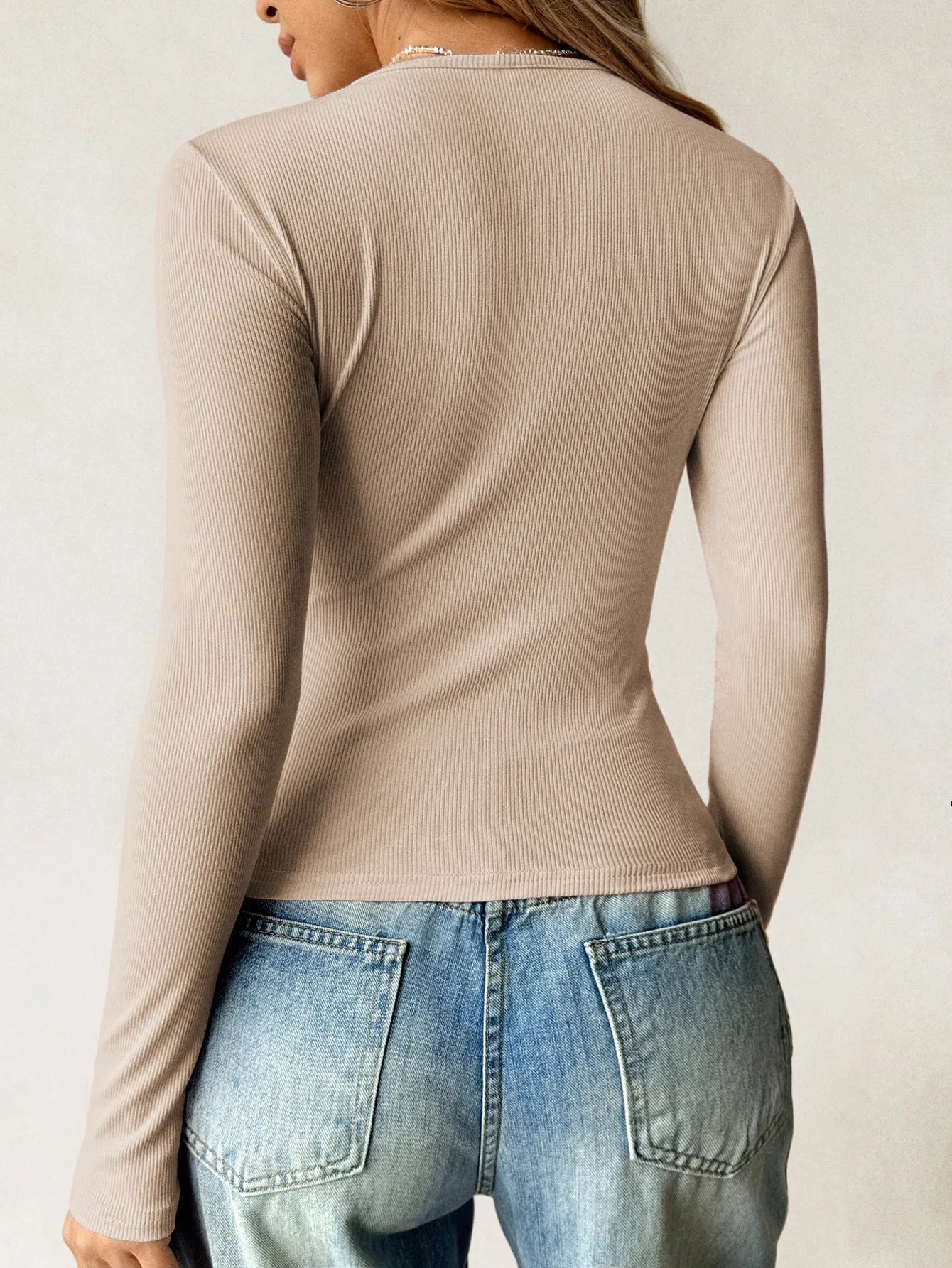 Sarah Express Women's Ribbed Knit Long Sleeve T-Shirt