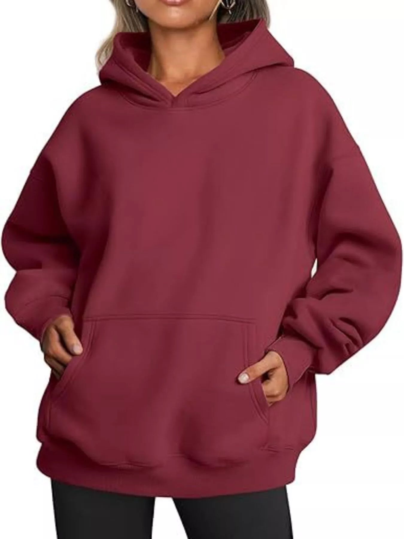 Sarah Express Women's Kangaroo Pocket Long Sleeve Hoodie Wine Red