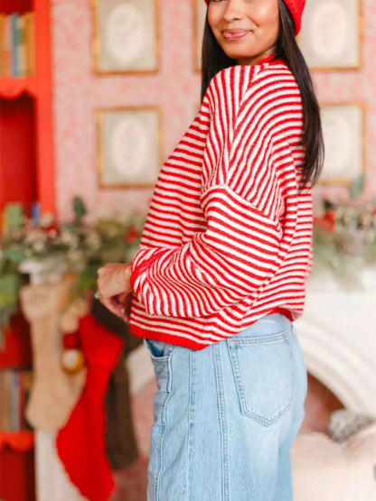 Sarah Express Women's Striped Button-Down Knit Cardigan - Long Sleeve Sweater