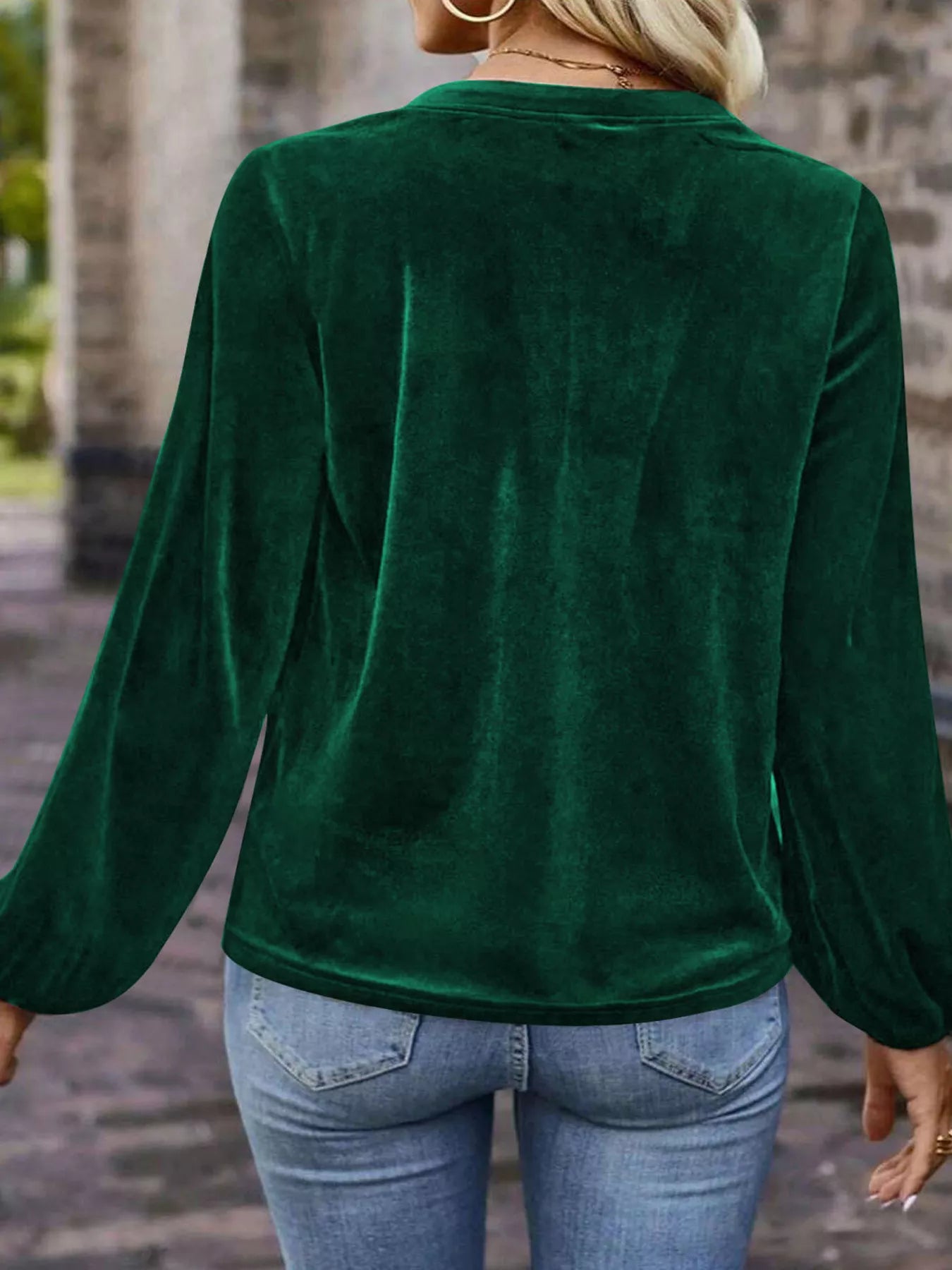 Sarah Express Women's Velvet Balloon Sleeve Blouse