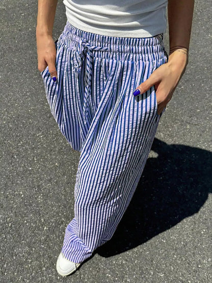 Sarah Express Women's Striped Wide Leg Pants Plus Size