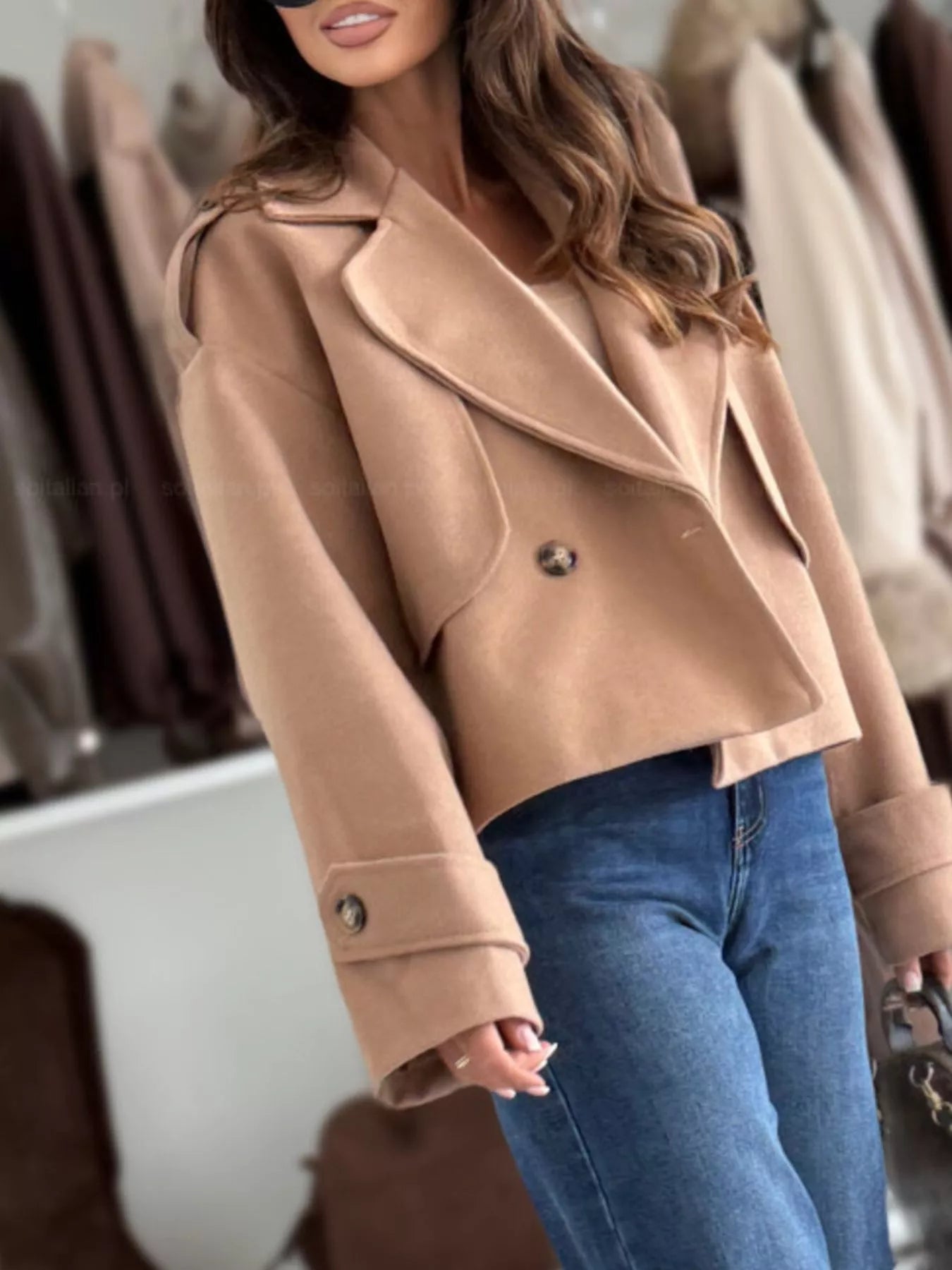 Sarah Express Women's Double-Breasted Cropped Outerwear