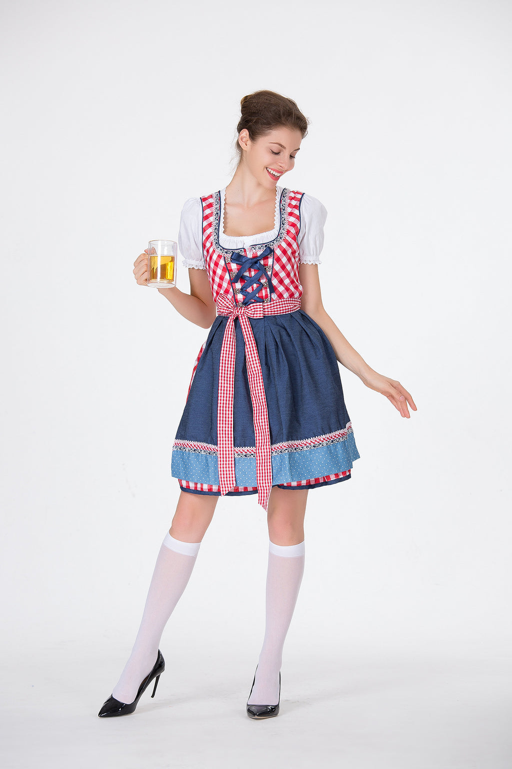 Sarah Express Women's Bavarian Dirndl Beer Dress 3-Piece Oktoberfest Costume with Top Skirt Apron